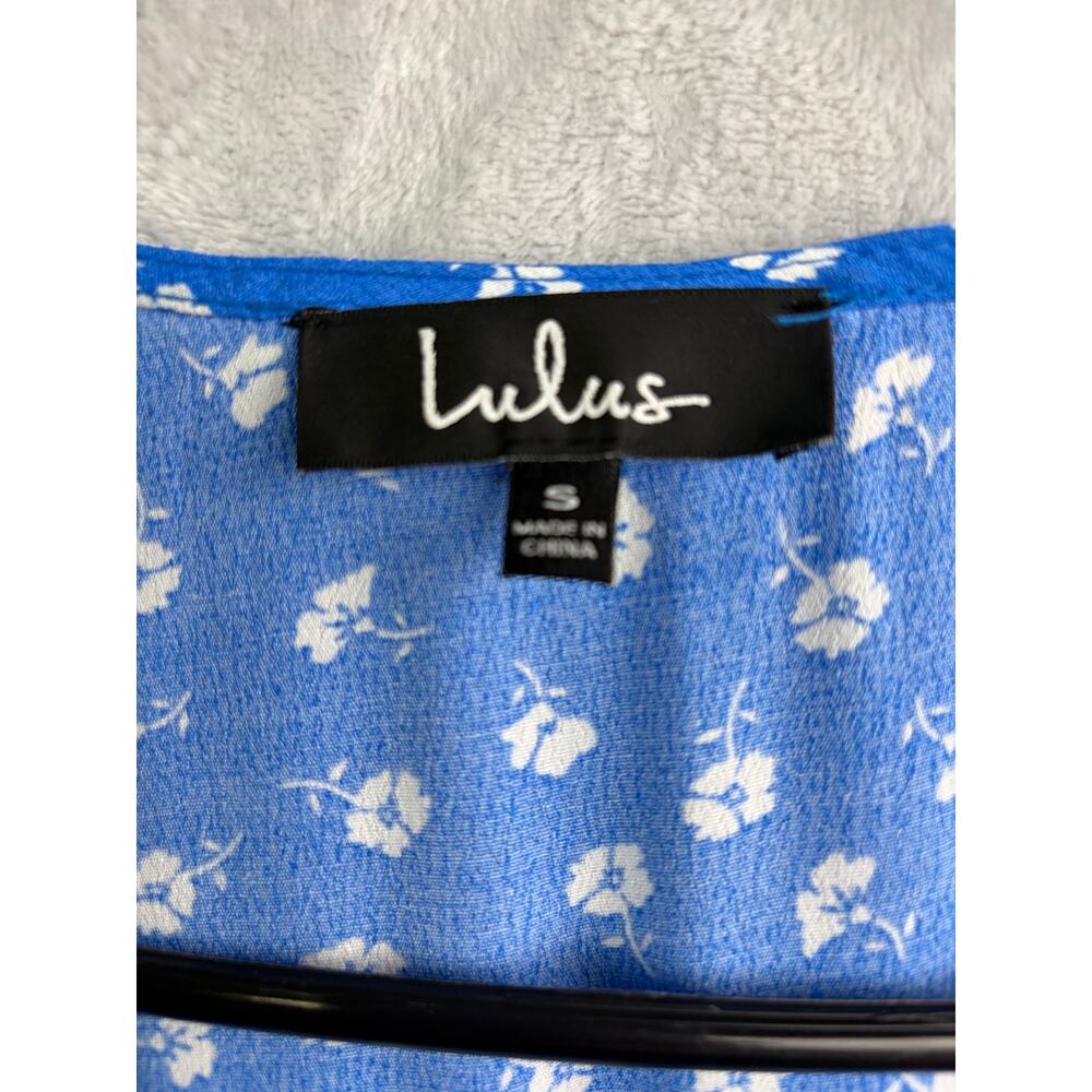 Lulu's Maretta Blue Floral Wrap Midi Dress - Size Small - Picture 5 of 10